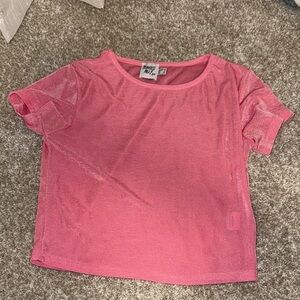 Pink semi sheer shiny Pink T-Shirt